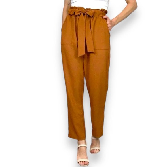 Grace Karin Pants - Grace Karin Cropped Paper Bag High Waisted Pants Large